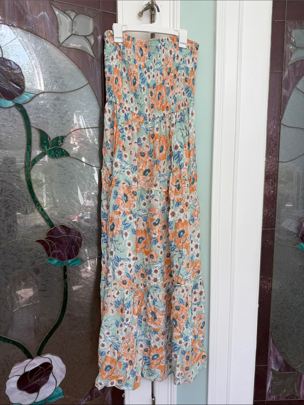 Floral Smocked Maxi Dress - Mint & Orange